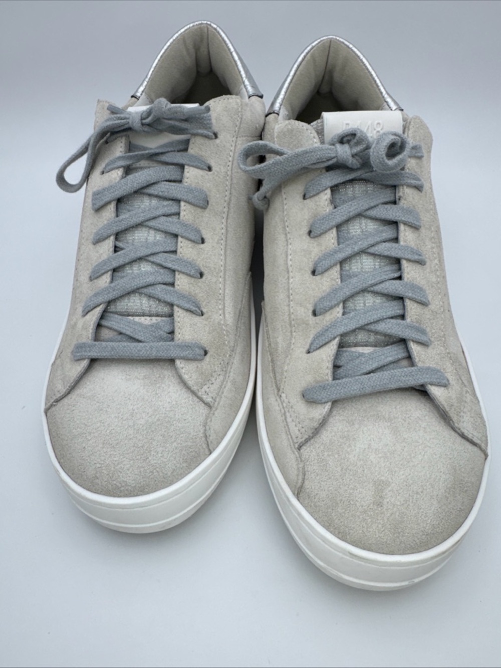 P448 John Shoes Womens 42 / 11 Silver White Low Top Lace Up Casual Sneakers - Picture 6 of 16